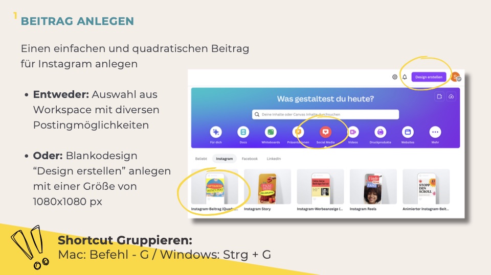 Handout-Seite Beitrag anlegen mit Screenshot aus Canva