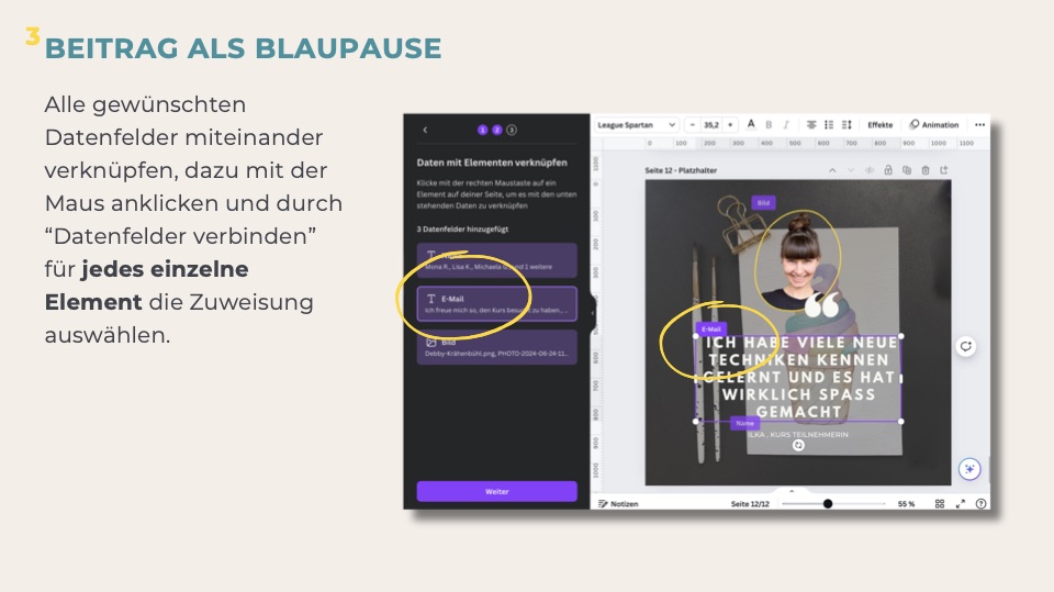 Handout-Seite Beitrag als Blaupause: Datenfelder verbinden
